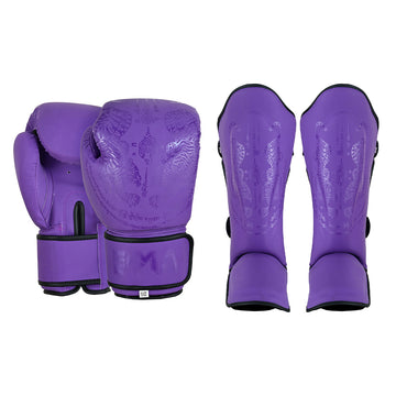 PMA Twin Tigers Muay Thai Boxing Gloves & Shin Pads Set - Purple