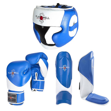 K1 Series Leather Muay Thai Boxing Headguard, Shins & Gloves Set