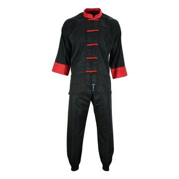 Adults Kung Fu Elite Microfibre Suit - Black/Red