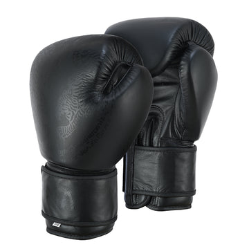 Playwell Premium Black "Twin Tiger" Leather Boxing Gloves