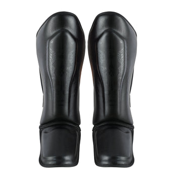 MMA/Muay Thai Twin Tiger Leather Shin Instep Guards - Black