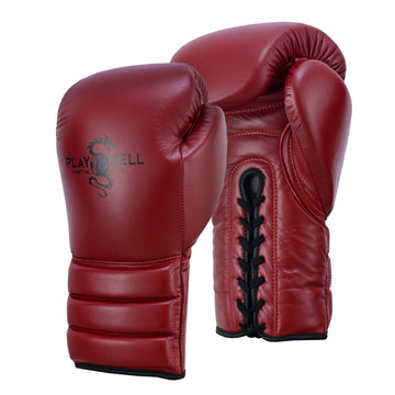 PLaywell Pro Leather Boxing Gloves With Laces - Maroon