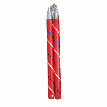Competition Wooden Speed "Stars" Nunchucks Chain 11" - Red