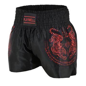 Twin Tiger Satin Muay Thai Competition Fight Shorts - Black/Red